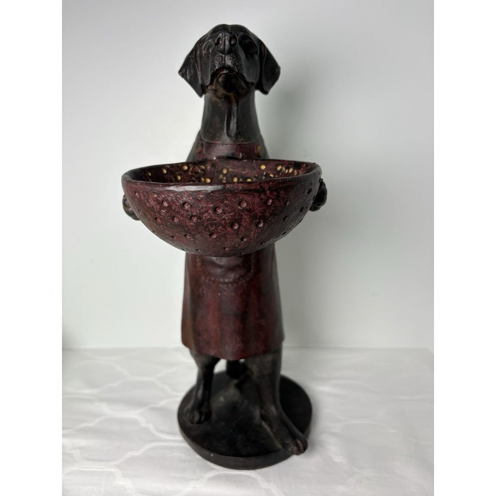 Black Labrador Dog Butler Statue Holding Bowl Server 15" Tall Lab Resin READ